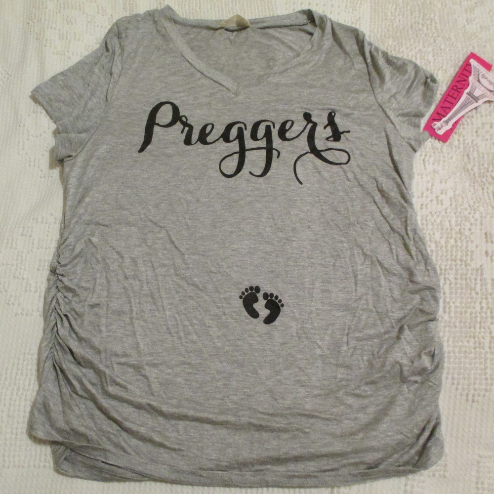 Preggers Heather Grey V-Neck  Cinched Side Tee